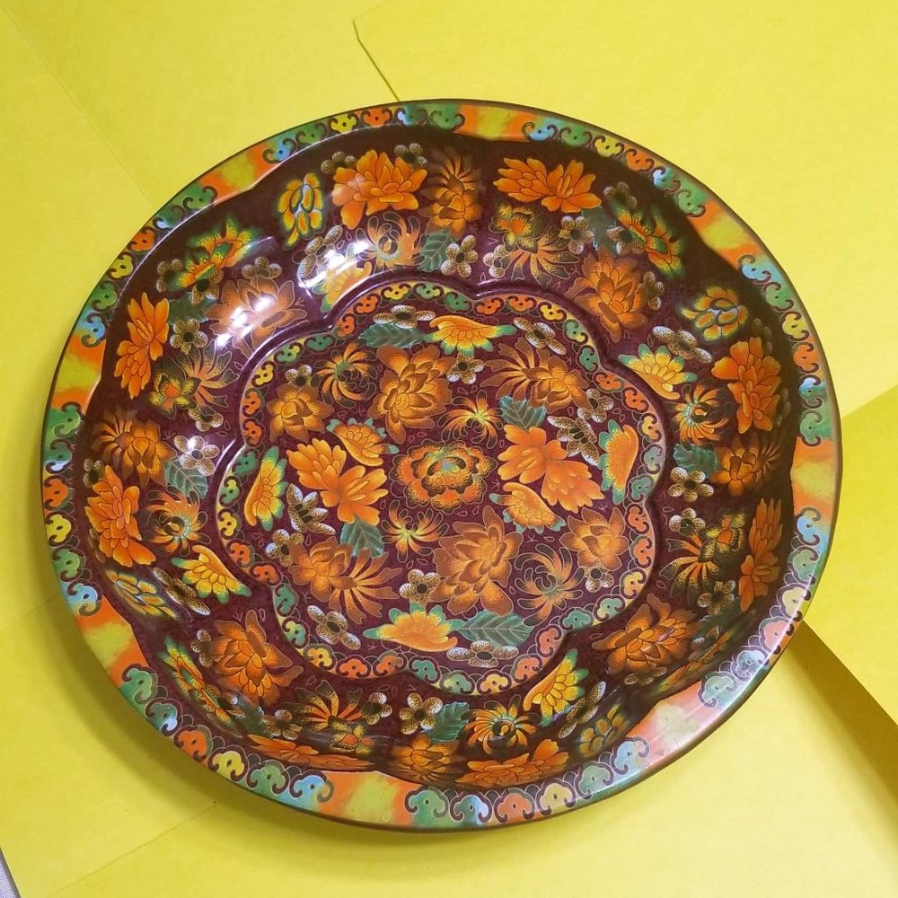 1971 Daher Tin Bowl Serving Ware Floral Brown Orange Vintage